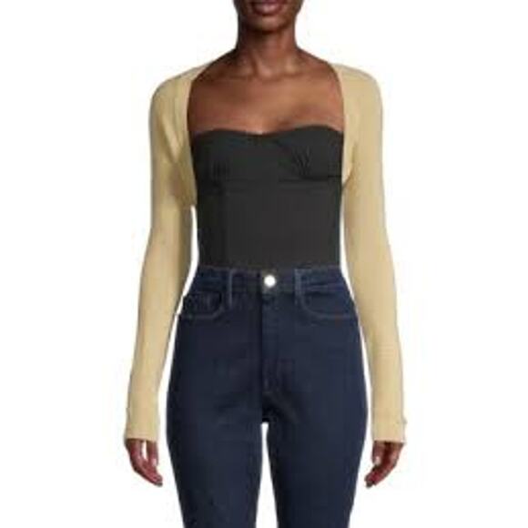 WE WORE WHAT x DANIELLE BERNSTEIN Crop Cardigan Shrug Sweater XL Butter Yellow - Picture 1 of 7